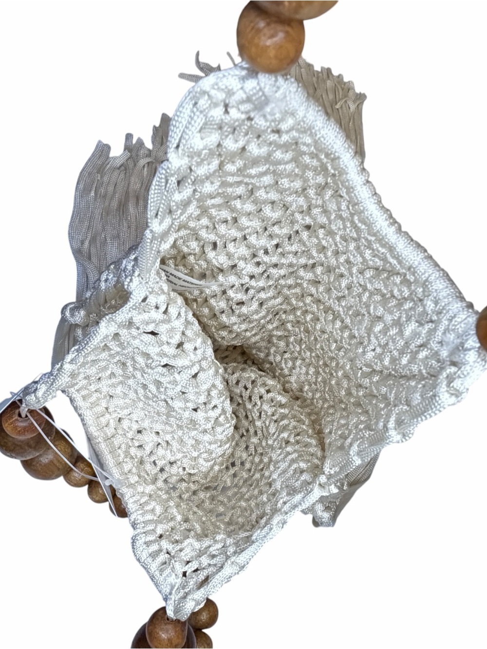No Boundaries Cream Crochet Fringe bag with Wooden Bead Handle - Picture 3 of 3